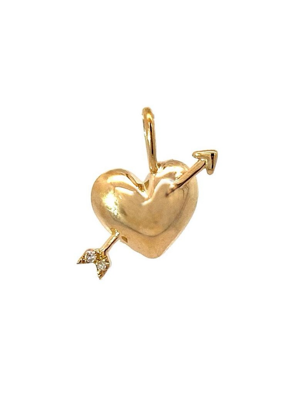 14K Real Yellow Gold Heart Single Micro Pave Diamond Pendant 10X11mm